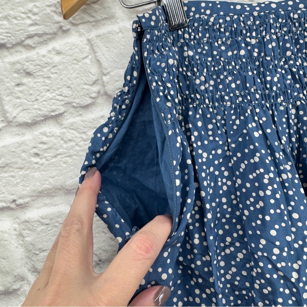 Sundance Silk Blend Polka Dot A-Line Skirt Lace Trim Smocked Waist Blue Size 10 - Picture 7 of 11